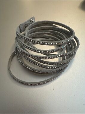 Grey/Silver Suede Multi-Wrap Bracelet with Crystal Accents